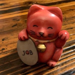 POT BELLYS good luck kitty cat JOB with box (Maneki-neko beckoning cat)